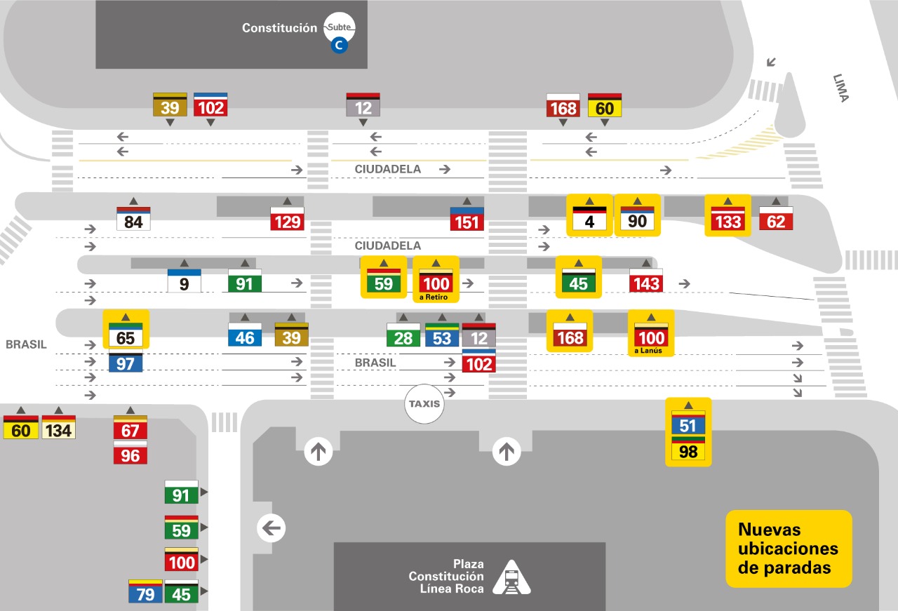 El esquema con las nuevas paradas de colectivos.