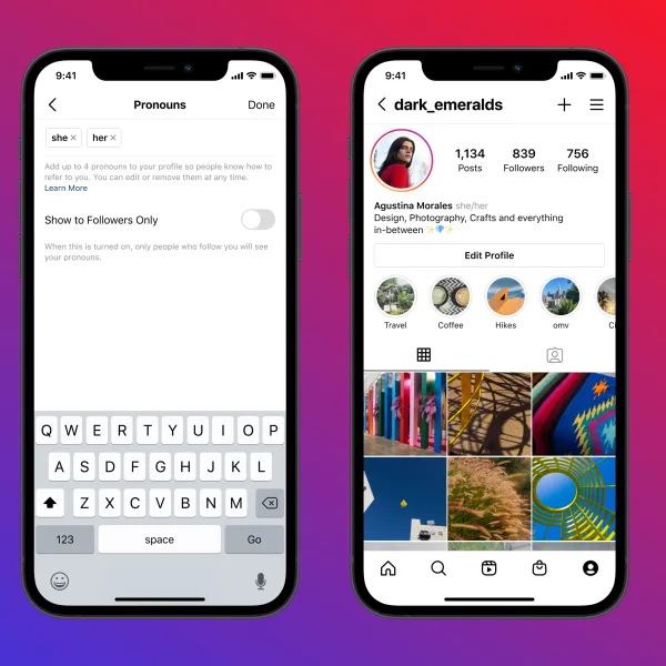 Nueva función de Instagram para incluir los pronombres en los perfiles