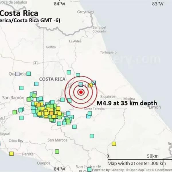 Terremoto de magnitud 5,4 sacudió el centro de Costa Rica